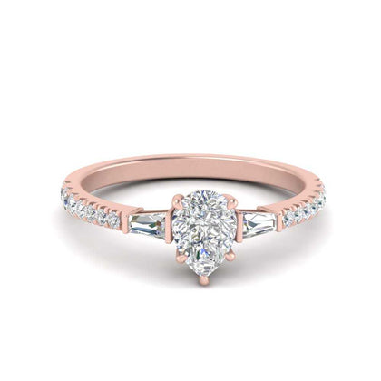 Pear Shape Lab Diamond Ring with Baguette Side Stones