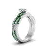 Load image into Gallery viewer, pear-shaped-simple-diamond-twisted-vine-bridal-ring-sets-with-emerald-in-14K-white-gold-FD8233PEGEMGR-NL-WG