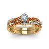 Load image into Gallery viewer, pear-shaped-simple-diamond-twisted-vine-bridal-ring-sets-with-orange-sapphire-in-14K-yellow-gold-FD8233PEGSAOR-NL-YG