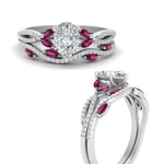 Load image into Gallery viewer, pear-shaped-twisted-vine-luxury-pink-sapphire-bridal-ring-set-in-white-gold-FDENR3211PEGSADRPIANGLE3-NL-WG