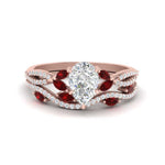 Load image into Gallery viewer, pear-shaped-twisted-vine-luxury-ruby-bridal-ring-set-in-rose-gold-FDENR3211PEGRUDRANGLE3-NL-RG