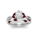 Load image into Gallery viewer, pear-shaped-twisted-vine-luxury-ruby-bridal-ring-set-in-white-gold-FDENR3211PEGRUDRANGLE3-NL-WG