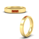 Load image into Gallery viewer, princess-cut-3-stone-orange-sapphire-mens-wedding-ring-in-yellow-gold-fdm10340prgsaorangle3-nl-yg
