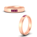 Load image into Gallery viewer, princess-cut-3-stone-pink-sapphire-mens-wedding-ring-in-rose-gold-fdm10340prgsadrpiangle3-nl-rg