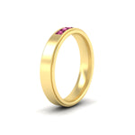 Load image into Gallery viewer, princess-cut-3-stone-pink-sapphire-mens-wedding-ring-in-yellow-gold-fdm10340prgsadrpiangle2-nl-yg