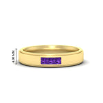 Load image into Gallery viewer, princess-cut-3-stone-purple-amethyst-mens-wedding-ring-in-yellow-gold-fdm10340prgvito-nl-yg-hw