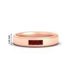 Load image into Gallery viewer, princess-cut-3-stone-ruby-mens-wedding-ring-in-rose-gold-fdm10340prgrudr-nl-rg-hw
