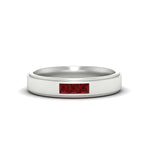 Load image into Gallery viewer, princess-cut-3-stone-ruby-mens-wedding-ring-in-white-gold-fdm10340prgrudr-nl-wg