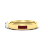 Load image into Gallery viewer, princess-cut-3-stone-ruby-mens-wedding-ring-in-yellow-gold-fdm10340prgrudr-nl-yg-hw