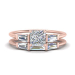 Load image into Gallery viewer, princess-cut-bar-set-diamond-ring-with-matching-3-baguette-wedding-band-in-rose-gold-FDENS100PR-NL-RG