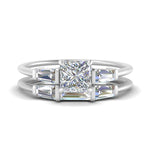 Load image into Gallery viewer, princess-cut-bar-set-diamond-ring-with-matching-3-baguette-wedding-band-in-FDENS100PR-NL-WG