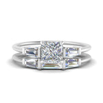 Load image into Gallery viewer, princess-cut-bar-set-diamond-ring-with-matching-3-baguette-wedding-band-in-white-gold-FDENS100PR-NL-WG