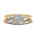 Load image into Gallery viewer, princess-cut-bar-set-diamond-ring-with-matching-3-baguette-wedding-band-in-yellow-gold-FDENS100PR-NL-YG