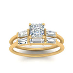 Load image into Gallery viewer, princess-cut-bar-set-diamond-ring-with-matching-3-baguette-wedding-band-in-yellow-gold-FDENS100PRANGLE5-NL-YG