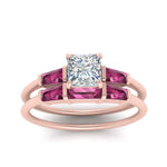 Load image into Gallery viewer, princess-cut-bar-set-pink-sapphire-ring-with-matching-3-baguette-wedding-band-in-rose-gold-FDENS100PRGSADRPIANGLE5-NL-RG