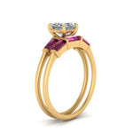 Load image into Gallery viewer, princess-cut-bar-set-pink-sapphire-ring-with-matching-3-baguette-wedding-band-in-yellow-gold-FDENS100PRGSADRPIANGLE2-NL-YG