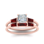 Load image into Gallery viewer, princess-cut-bar-set-ruby-ring-with-matching-3-baguette-wedding-band-in-rose-gold-FDENS100PRGRUDRANGLE5-NL-RG