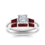 Load image into Gallery viewer, princess-cut-bar-set-ruby-ring-with-matching-3-baguette-wedding-band-in-FDENS100PRGRUDR-NL-WG