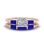 Load image into Gallery viewer, princess-cut-bar-set-sapphire-ring-with-matching-3-baguette-wedding-band-in-FDENS100PRGSABL-NL-RG