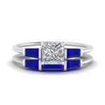 Load image into Gallery viewer, princess-cut-bar-set-sapphire-ring-with-matching-3-baguette-wedding-band-in-white-gold-FDENS100PRGSABL-NL-WG