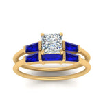 Load image into Gallery viewer, princess-cut-bar-set-sapphire-ring-with-matching-3-baguette-wedding-band-in-FDENS100PRGSABL-NL-YG