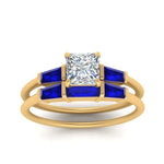Load image into Gallery viewer, princess-cut-bar-set-sapphire-ring-with-matching-3-baguette-wedding-band-in-yellow-gold-FDENS100PRGSABLANGLE5-NL-YG