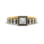 Load image into Gallery viewer, princess-cut-black-diamond-halo-wedding-ring-set-in-yellow-gold-FD8523PRGBLACK-NL-YG