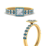 Load image into Gallery viewer, princess-cut-blue-topaz-halo-wedding-ring-set-in-yellow-gold-FD8523PRGICBLTO-NL-YG