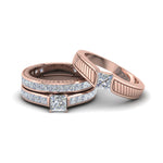 Load image into Gallery viewer, princess-cut-diamond-engraved-trio-matching-diamond-wedding-sets-in-18K-rose-gold-FD8225TPR-NL-RG?v=1756184721