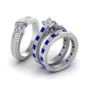 Load image into Gallery viewer, princess-cut-diamond-engraved-trio-matching-diamond-wedding-sets-with-blue-sapphire-in-18K-white-gold-FD8225TPRGSABLANGLE2-NL-WG?v=1756184720