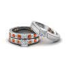 Load image into Gallery viewer, princess-cut-diamond-engraved-trio-matching-diamond-wedding-sets-with-orange-sapphire-in-14K-white-gold-FD8225TPRGSAOR-NL-WG?v=1756184722