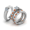Load image into Gallery viewer, princess-cut-diamond-engraved-trio-matching-diamond-wedding-sets-with-orange-sapphire-in-14K-white-gold-FD8225TPRGSAORANGLE2-NL-WG?v=1756184721