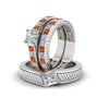 Load image into Gallery viewer, princess-cut-diamond-engraved-trio-matching-diamond-wedding-sets-with-orange-sapphire-in-18K-white-gold-FD8225TPRGSAORANGLE5-NL-WG?v=1756184721