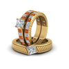 Load image into Gallery viewer, princess-cut-diamond-engraved-trio-matching-diamond-wedding-sets-with-orange-sapphire-in-18K-yellow-gold-FD8225TPRGSAORANGLE5-NL-YG?v=1756184721