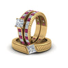 Load image into Gallery viewer, princess-cut-diamond-engraved-trio-matching-diamond-wedding-sets-with-pink-sapphire-in-18K-yellow-gold-FD8225TPRGSADRPIANGLE5-NL-YG?v=1756184721
