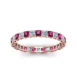 Load image into Gallery viewer, princess-cut-diamond-eternity-ring-1.50-carat-with-pink-sapphire-in-rose-gold-FDEWB8675PR-1.50CTGSADRPIANGLE5-NL-RG