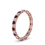 Load image into Gallery viewer, princess-cut-diamond-eternity-ring-1.50-carat-with-ruby-in-rose-gold-FDEWB8675PR-1.50CTGRUDRANGLE2-NL-RG