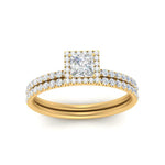Load image into Gallery viewer, princess-cut-diamond-halo-wedding-ring-set-in-yellow-gold-FD8523PR-NL-YG