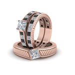Load image into Gallery viewer, princess-cut-engraved-trio-matching-diamond-wedding-sets-with-black-diamond-in-18K-rose-gold-FD8225TPRGBLACKANGLE5-NL-RG?v=1756184721