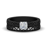 Load image into Gallery viewer, princess-cut-filigree-single-stone-diamond-wedding-ring-set-in-black-gold-FDENS3289PR-NL-BG.jpg?v=1763371080