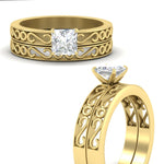 Load image into Gallery viewer, princess-cut-filigree-single-stone-diamond-wedding-ring-set-in-yellow-gold-FDENS3289PRANGLE3-NL-YG.jpg?v=1763371080