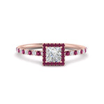 Load image into Gallery viewer, princess-cut-pink-sapphire-halo-petite-engagement-ring-in-rose-gold-FD8523PRRGSADRPIANGLE3-NL-RG