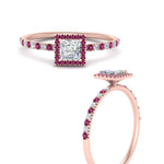 Load image into Gallery viewer, princess-cut-pink-sapphire-halo-petite-engagement-ring-in-rose-gold-FD8523PRRGSADRPIANGLE3-NL-RG