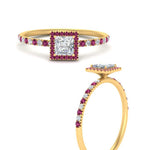 Load image into Gallery viewer, princess-cut-pink-sapphire-halo-petite-engagement-ring-in-yellow-gold-FD8523PRRGSADRPIANGLE3-NL-YG