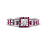 Load image into Gallery viewer, princess-cut-pink-sapphire-halo-wedding-ring-set-in-white-gold-FD8523PRGSADRPI-NL-WG