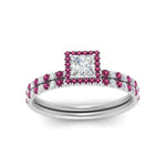 Load image into Gallery viewer, princess-cut-pink-sapphire-halo-wedding-ring-set-in-white-gold-FD8523PRGSADRPI-NL-WG