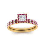 Load image into Gallery viewer, princess-cut-pink-sapphire-halo-wedding-ring-set-in-yellow-gold-FD8523PRGSADRPI-NL-YG