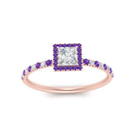 Load image into Gallery viewer, princess-cut-purple-topaz-halo-petite-engagement-ring-in-rose-gold-FD8523PRRGVITOANGLE3-NL-RG