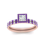 Load image into Gallery viewer, princess-cut-purple-topaz-halo-wedding-ring-set-in-rose-gold-FD8523PRGVITO-NL-RG