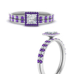 Load image into Gallery viewer, princess-cut-purple-topaz-halo-wedding-ring-set-in-white-gold-FD8523PRGVITO-NL-WG